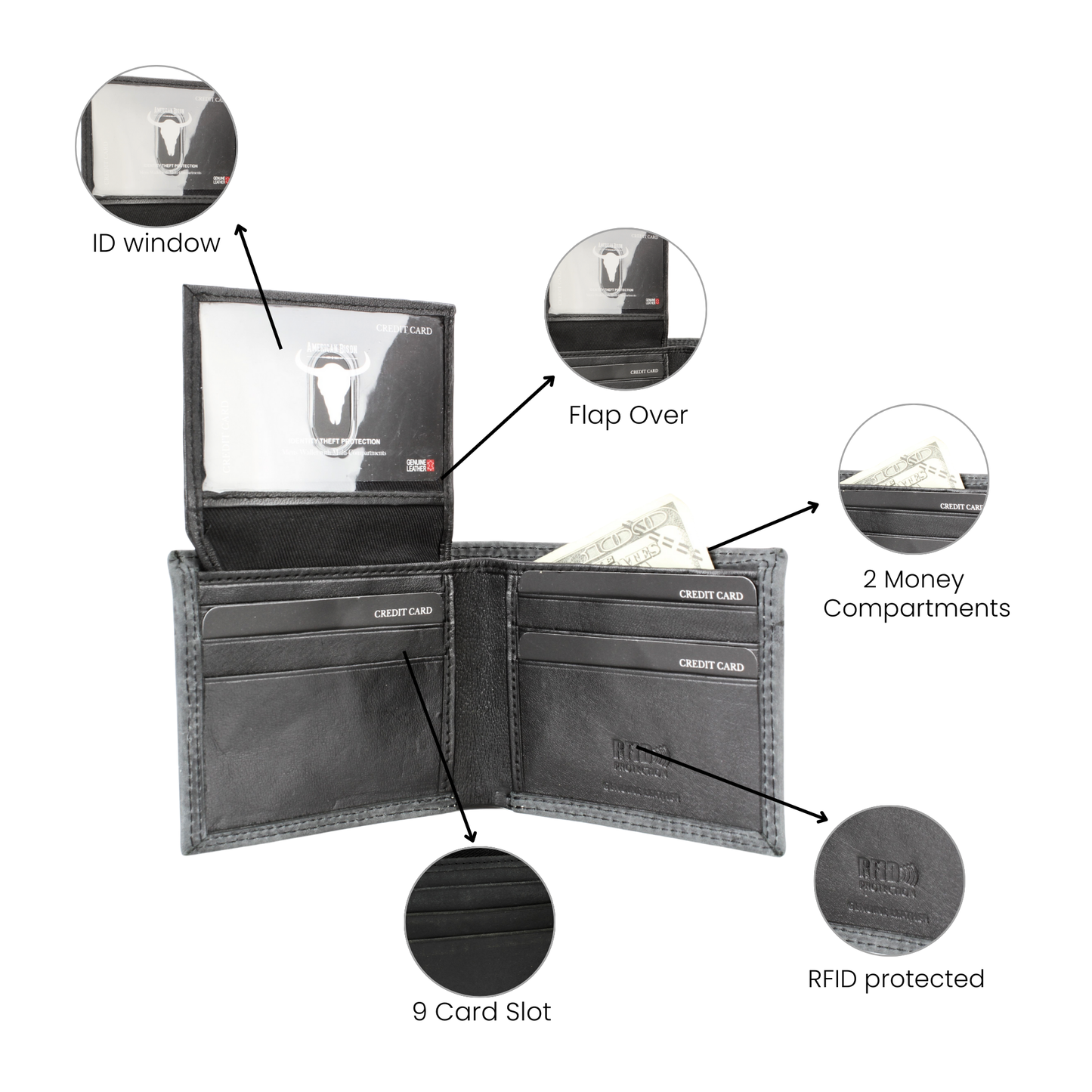 Bi-Fold Wallet with Deer Antler Emboss