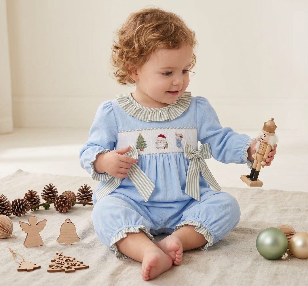 Coastal Christmas smocked and embroidered romper