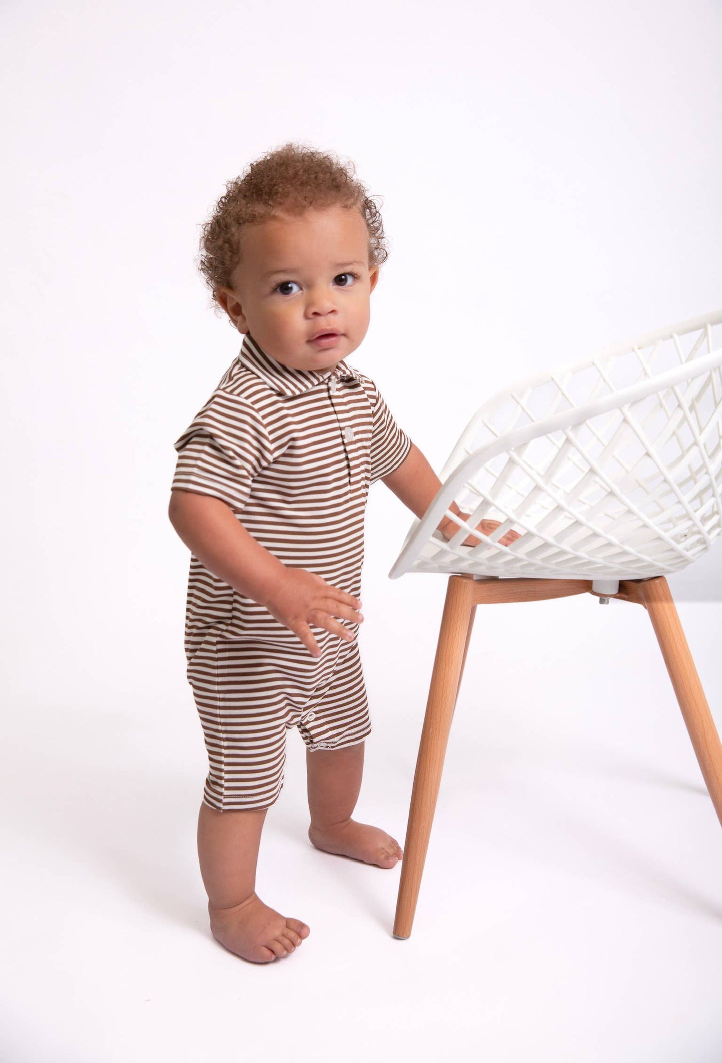 Chocolate Stripes - SS Polo Romper
