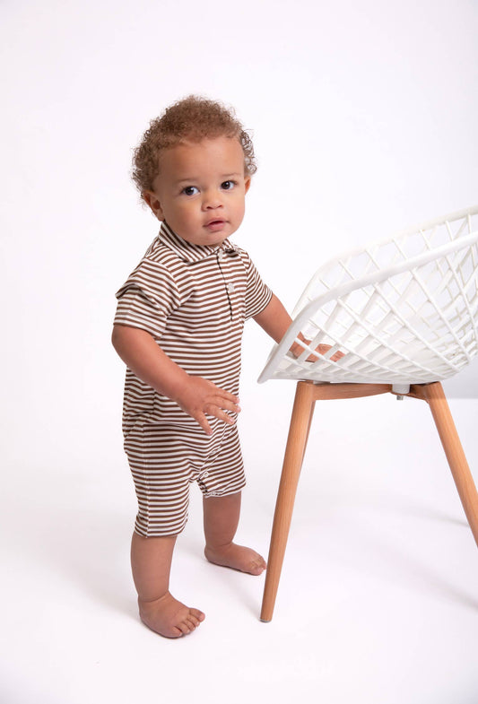 Chocolate Stripes - SS Polo Romper