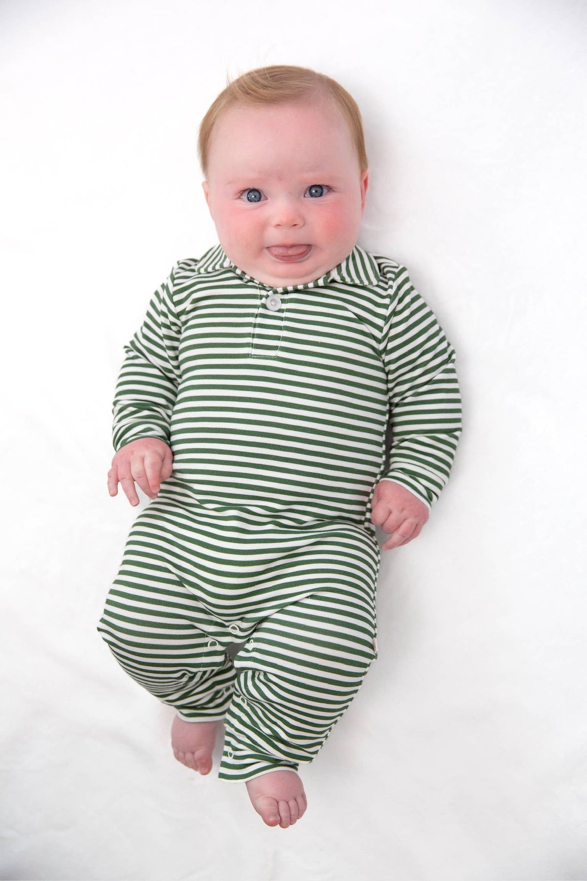 Stripes (Green) Sweatshirt Polo  Romper