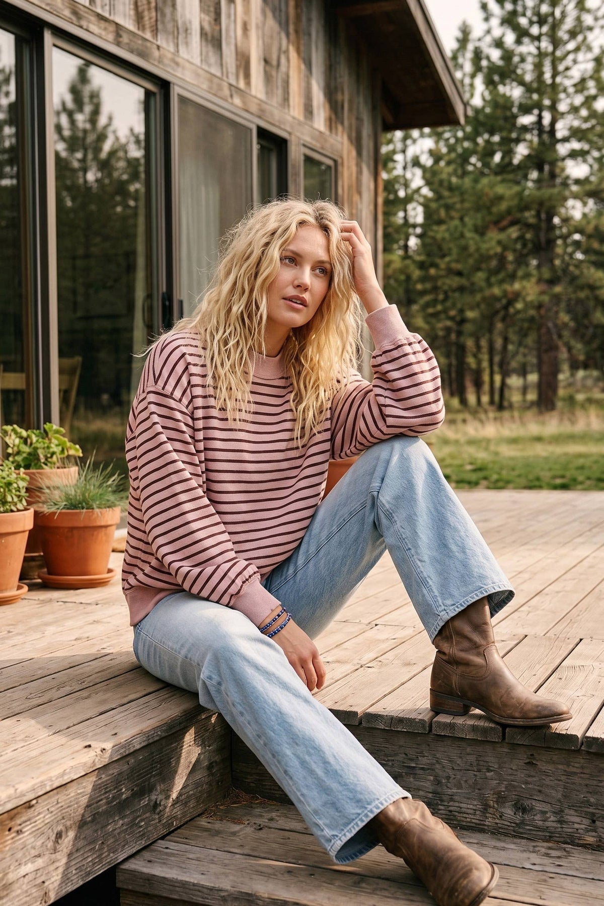 Oversized French Terry Striped Pullover