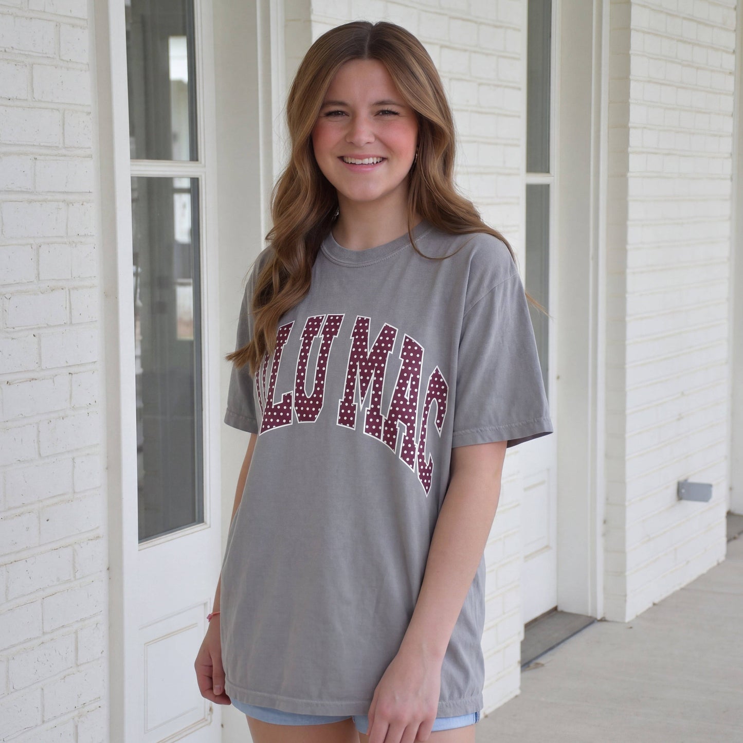 Lulu Mac Maroon/White Polka Dot Tee