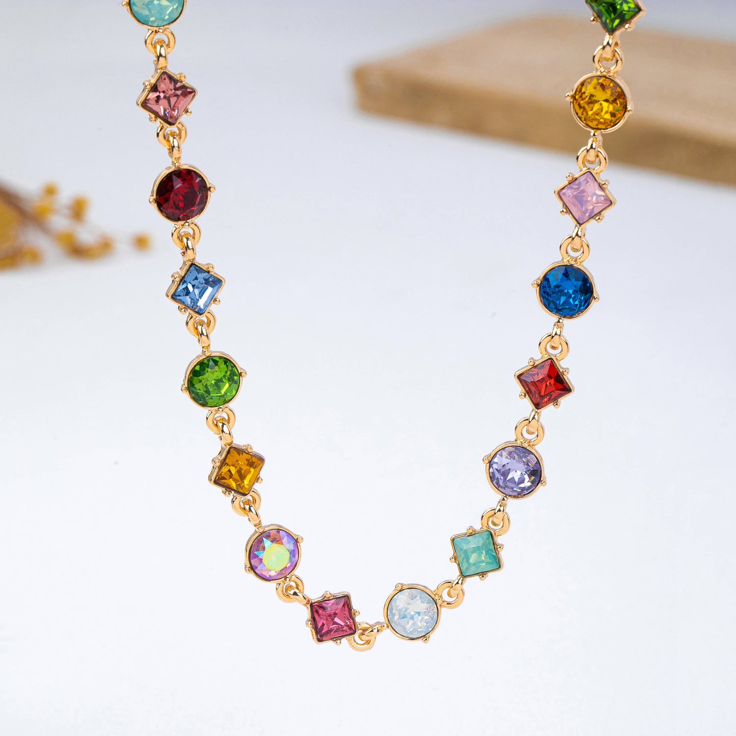 Multicolored Mixed-Shape Crystal Necklace