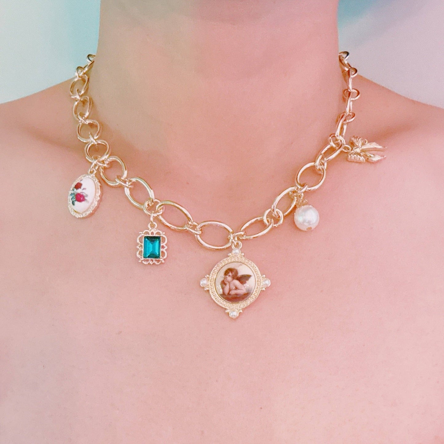 Angel & Rose Charm Necklace