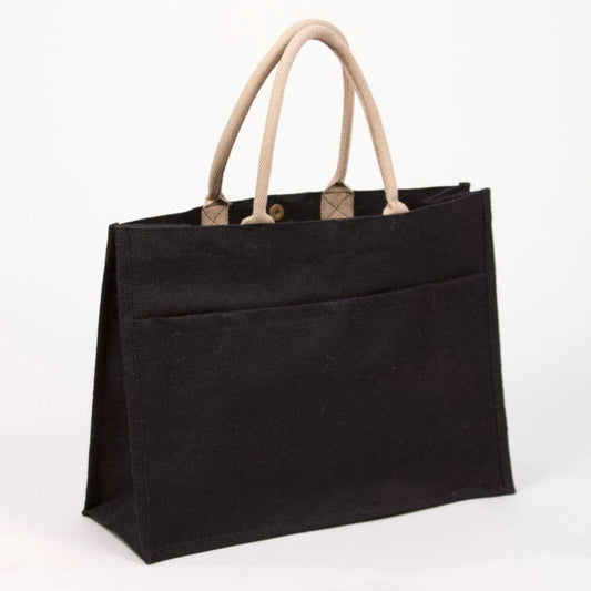 Jute Pocket Tote   Black   19x14x7.5