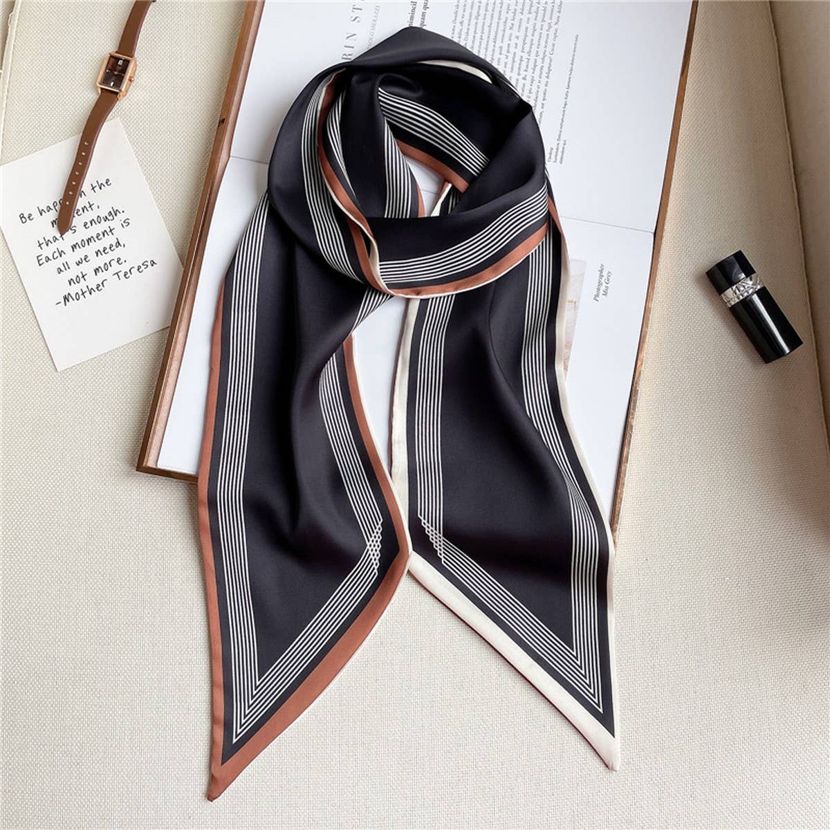 THIN SIMPLE GEOMETRIC LONG SILK SCARF