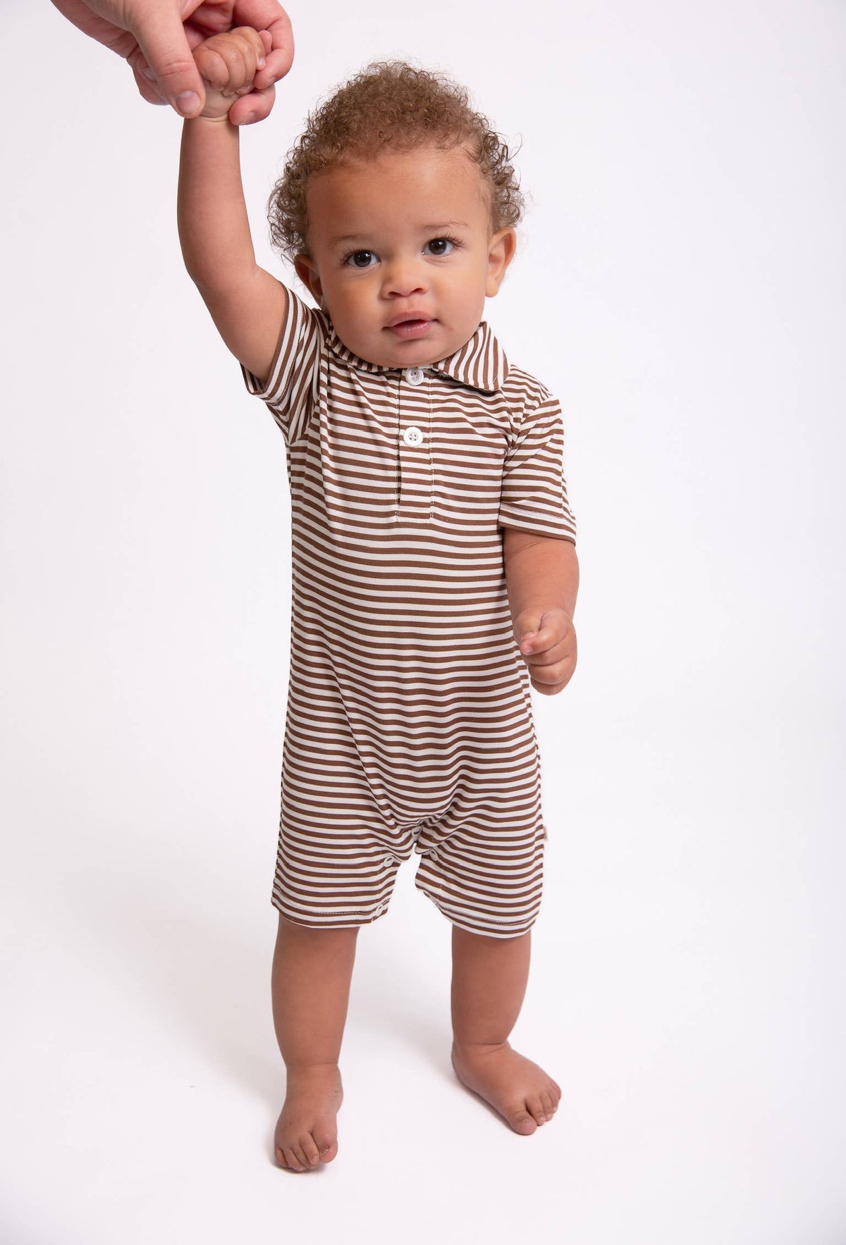 Chocolate Stripes - SS Polo Romper