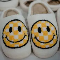 Happy In Checkered Print Slippers