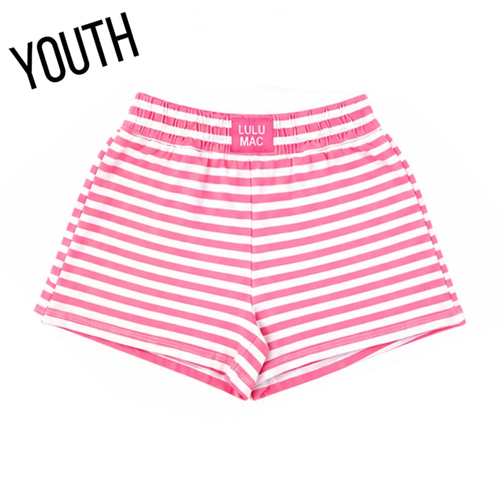 Neon Pink Striped Shorts - YOUTH
