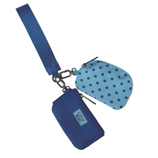 Light Blue/Navy Dot Double Pouch Wristlets