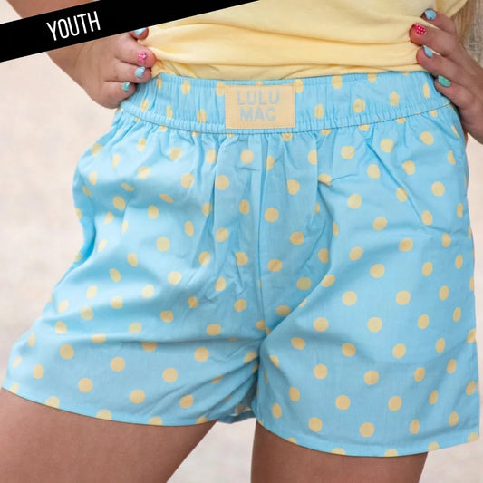 Youth Dot Shorts - Light Blue/Butter