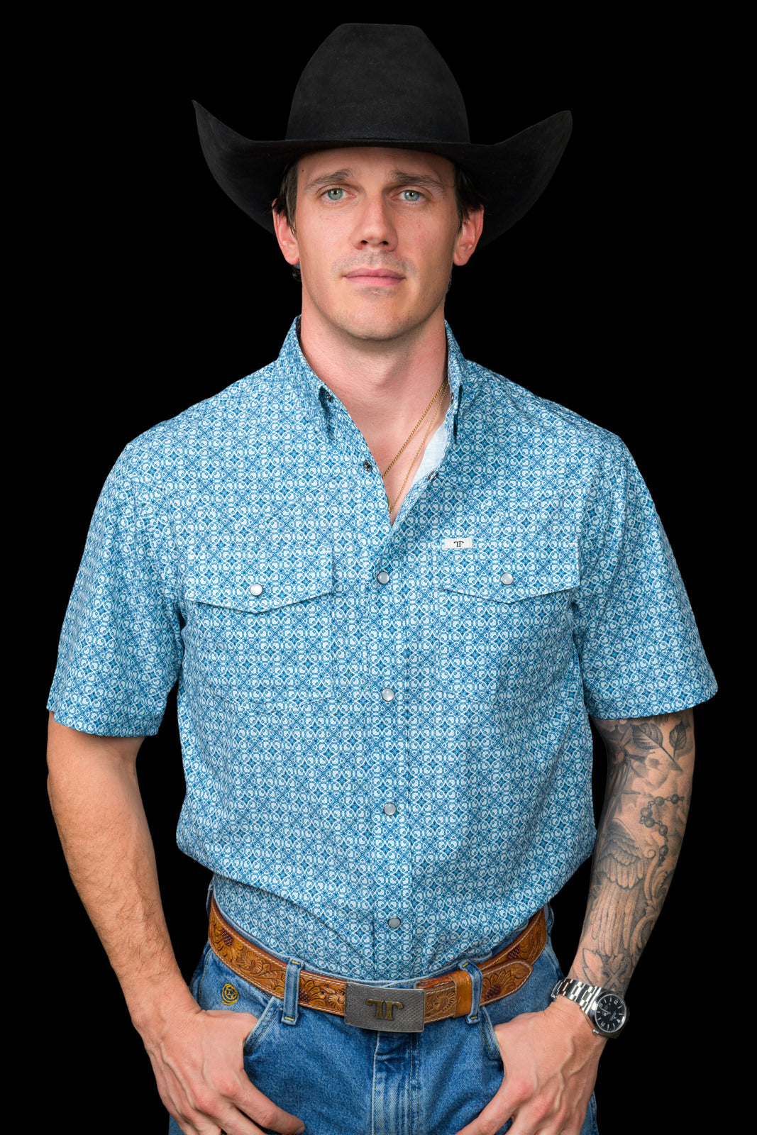 The Clint Short Sleeve Snap - Blue