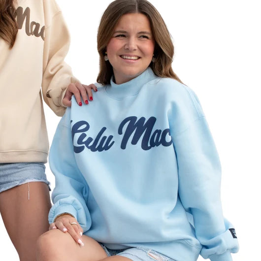 LM Script Mock Neck - Light Blue/Navy
