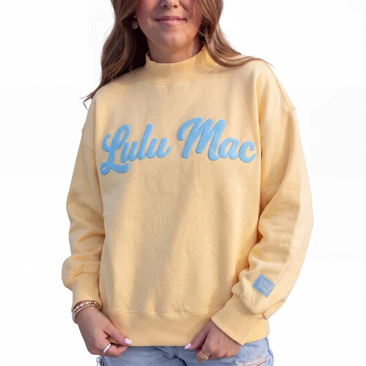 LM Script Mock Neck - Butter/Light Blue